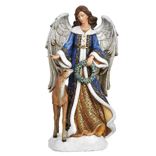 13.25-Inch Blue Angel/Deer With Gold Accents - Joseph's Studio