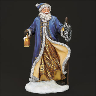 15.5-Inch Led Blue Santa With Wreath Lantern
