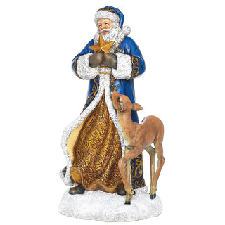 11.5-Inch Blue Santa, Deer Figure Holding Star - Joseph's Studio