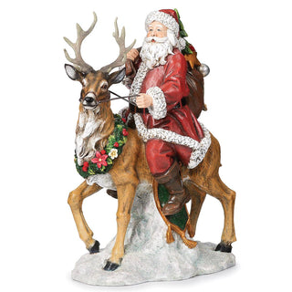 12.25-Inch Santa Riding Deer On Snow Base - With Gifts
