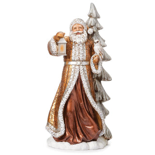 15-Inch Santa Holding Lantern Figure - Gold, Bronze, Silver