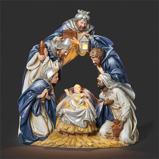 9-Inch Lighted Arched Nativity Navy Color