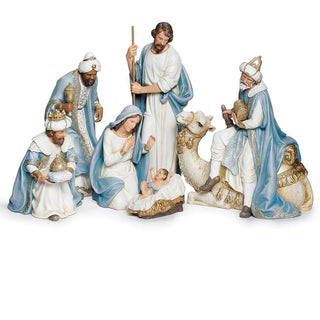 9.25-Inch 6-Piece St Nativity King On Camel, Blue Champagne