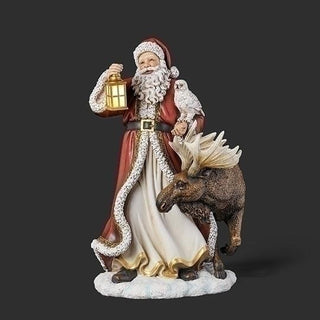 19-Inch Lighted Santa With Moose Figure - Joseph's Studio