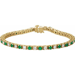 14K Yellow Lab-Grown Emerald & 2 3/8 CTW Lab-Grown Diamond Line 7" Bracelet