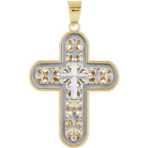 14K White & Yellow Reversible Cross Pendant