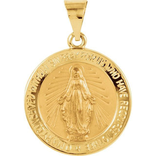 14K Yellow 18 mm Hollow Round Miraculous Medal