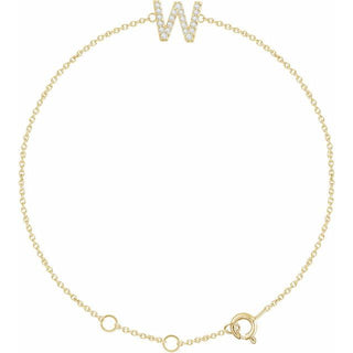 14K Yellow .07 CTW Natural Diamond Initial W 6-7" Bracelet