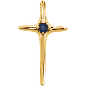 14K Gold  Blue Sapphire Cross Pendant
