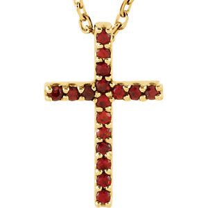 14K Gold Mozambique Garnet Cross 16" Necklace