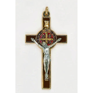6-pack - Saint Benedict Gold Tone Brown Enamel Cross - Enameled Medal