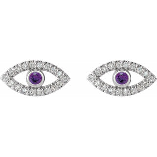 Platinum Natural Amethyst & Natural White Sapphire Evil Eye Earrings