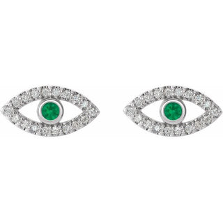 Platinum Natural Emerald & Natural White Sapphire Evil Eye Earrings
