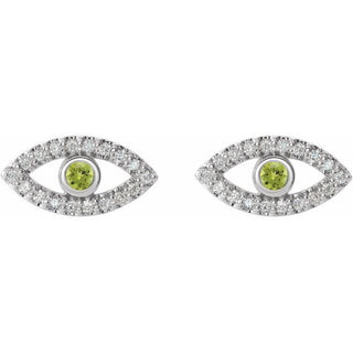 Platinum Natural Peridot & Natural White Sapphire Evil Eye Earrings