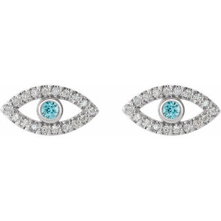 Platinum Natural Blue Zircon & Natural White Sapphire Evil Eye Earrings