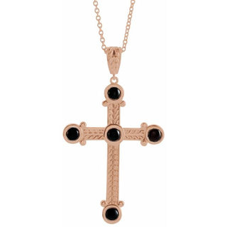 14K Rose Natural Black Onyx Cross 16-18" Necklace