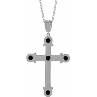 Platinum Natural Black Onyx Cross 16-18" Necklace