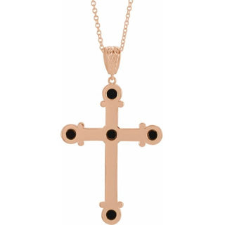 14K Rose Natural Black Onyx Cross 16-18" Necklace