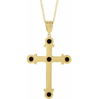 14K Yellow Natural Black Onyx Cross 16-18" Necklace