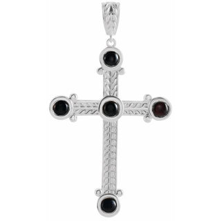 Platinum Natural Black Onyx Cross Pendant