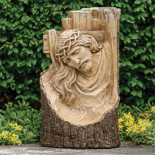 12-Inch Carved Cross With Jesus Garden Statue