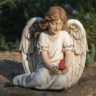 9-Inch Sitting Angel With Cardinal Garden Statue