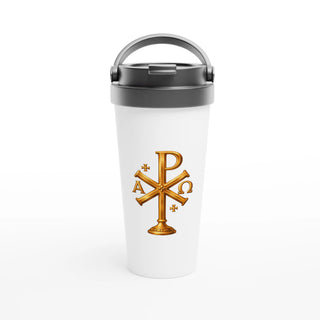 Chi-Rho Alpha and Omega Travel Mug