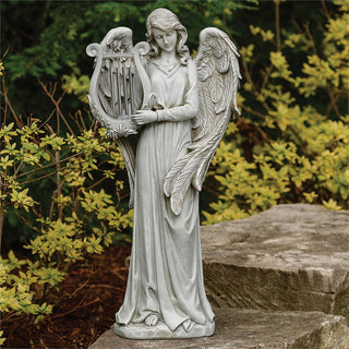 21-Inch Standing Angel With Lyre Garden Statue