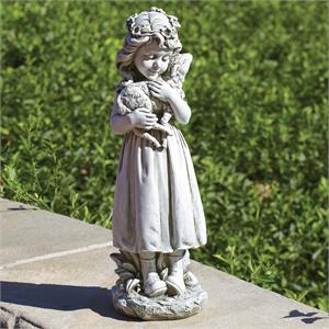 16-Inch Girl With Lamb Garden Statue - View 2