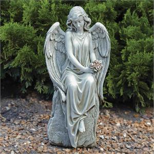 17.75-Inch Angel With Flowers Garden Statue - View 2
