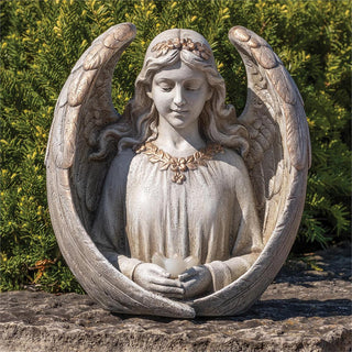 13-Inch Led Angel Bust With Bird Gold Finish - Solar Powered