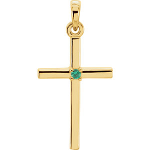 14K Gold 22.65x11.4 MM Emerald Cross Pendant