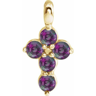 14K Yellow Lab-Grown Alexandrite Cross Pendant