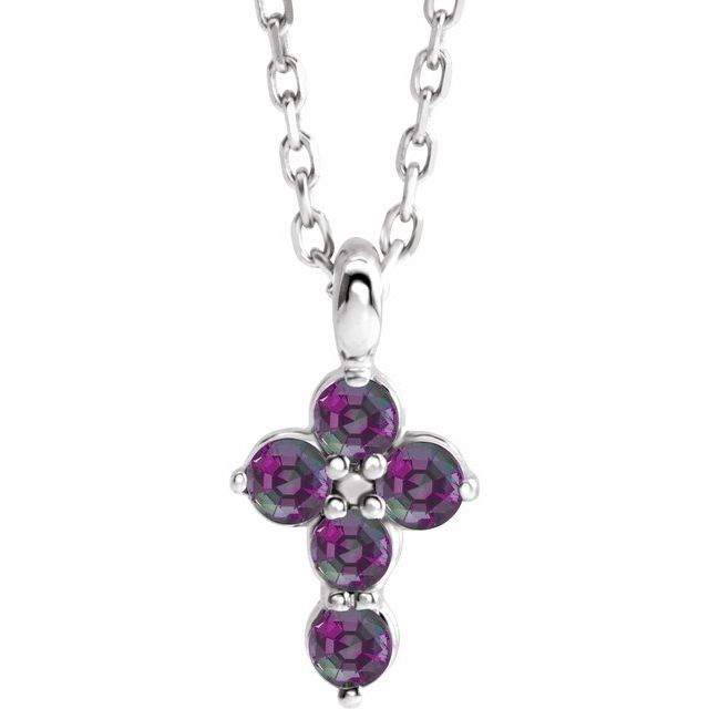 14K White Natural Alexandrite Cross 16-18
