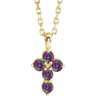14K Yellow Lab-Grown Alexandrite Cross 16-18" Necklace