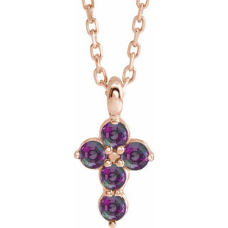 14K Rose Natural Alexandrite Cross 16-18" Necklace
