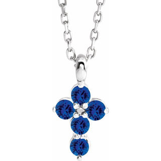 Sterling Silver Natural Blue Sapphire Cross 16-18" Necklace