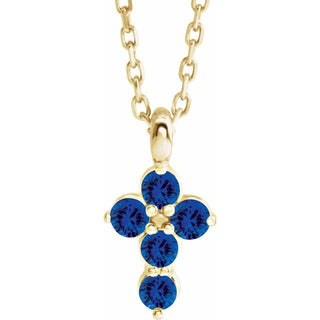 14K Yellow Lab-Grown Blue Sapphire Cross 16-18" Necklace