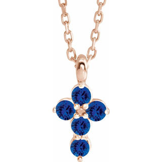 14K Rose Natural Blue Sapphire Cross 16-18" Necklace
