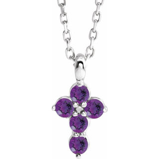 Sterling Silver Natural Amethyst Cross 16-18" Necklace
