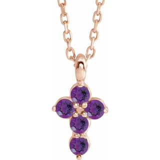 14K Rose Natural Amethyst Cross 16-18" Necklace