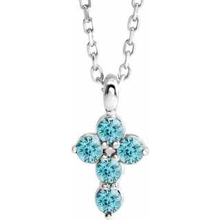 Platinum Natural Blue Zircon Cross 16-18" Necklace