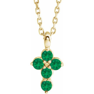 14K Yellow Natural Emerald Cross 16-18" Necklace