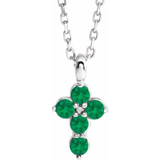 Sterling Silver Lab-Grown Emerald Cross 16-18" Necklace