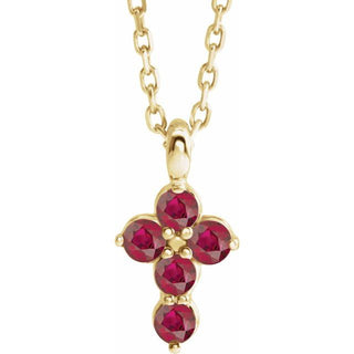 14K Yellow Natural Ruby Cross 16-18" Necklace