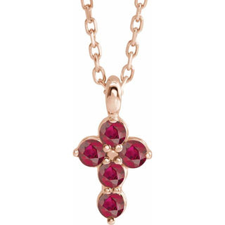 14K Rose Lab-Grown Ruby Cross 16-18" Necklace