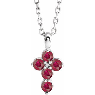 14K White Natural Ruby Cross 16-18" Necklace