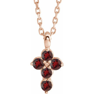 14K Rose Natural Mozambique Garnet Cross 16-18" Necklace