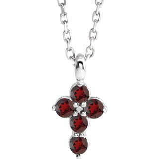 Sterling Silver Natural Mozambique Garnet Cross 16-18" Necklace