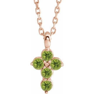 14K Rose Natural Peridot Cross 16-18" Necklace